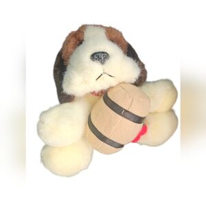 Vintage Duke Plush Dog Toy with Barrel - Cream and Brown